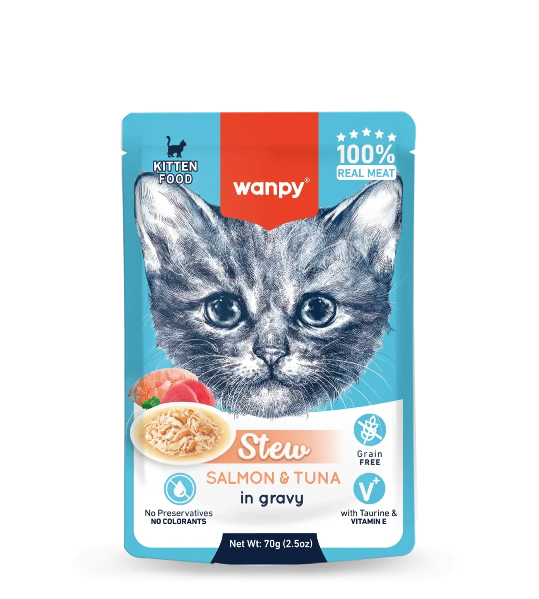 Wanpy Cat Kitten Stew Salmon & Tuna in Gravy 70g - Billede 2